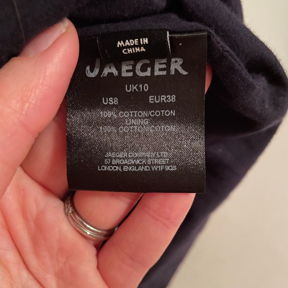 Jaeger UK Cotton a-line windowpane dress navy USA size 8 - Picture 5 of 7